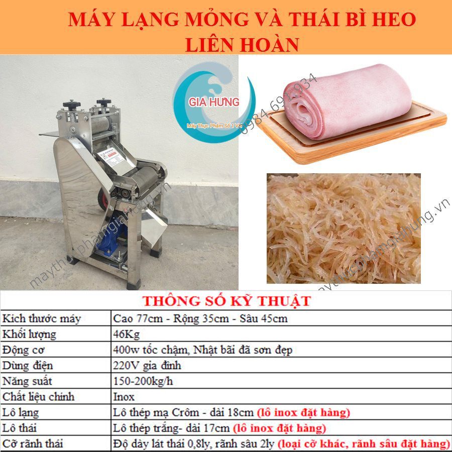 Thông số Máy lạng mỏng và thái bi heo liên hoàn